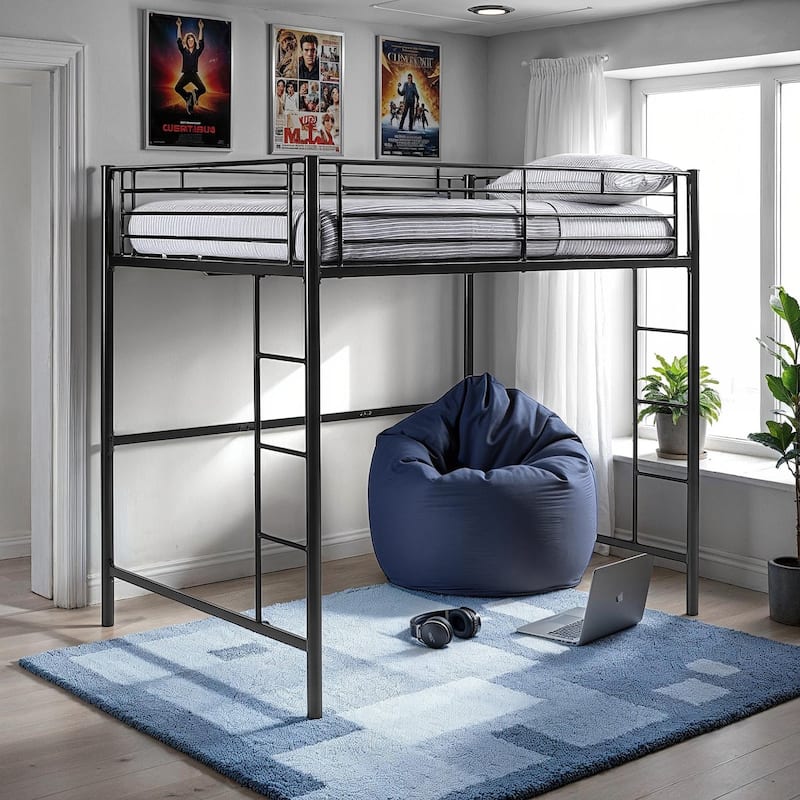 Walker Edison Abner Black Metal Full Size Loft Bed - Black