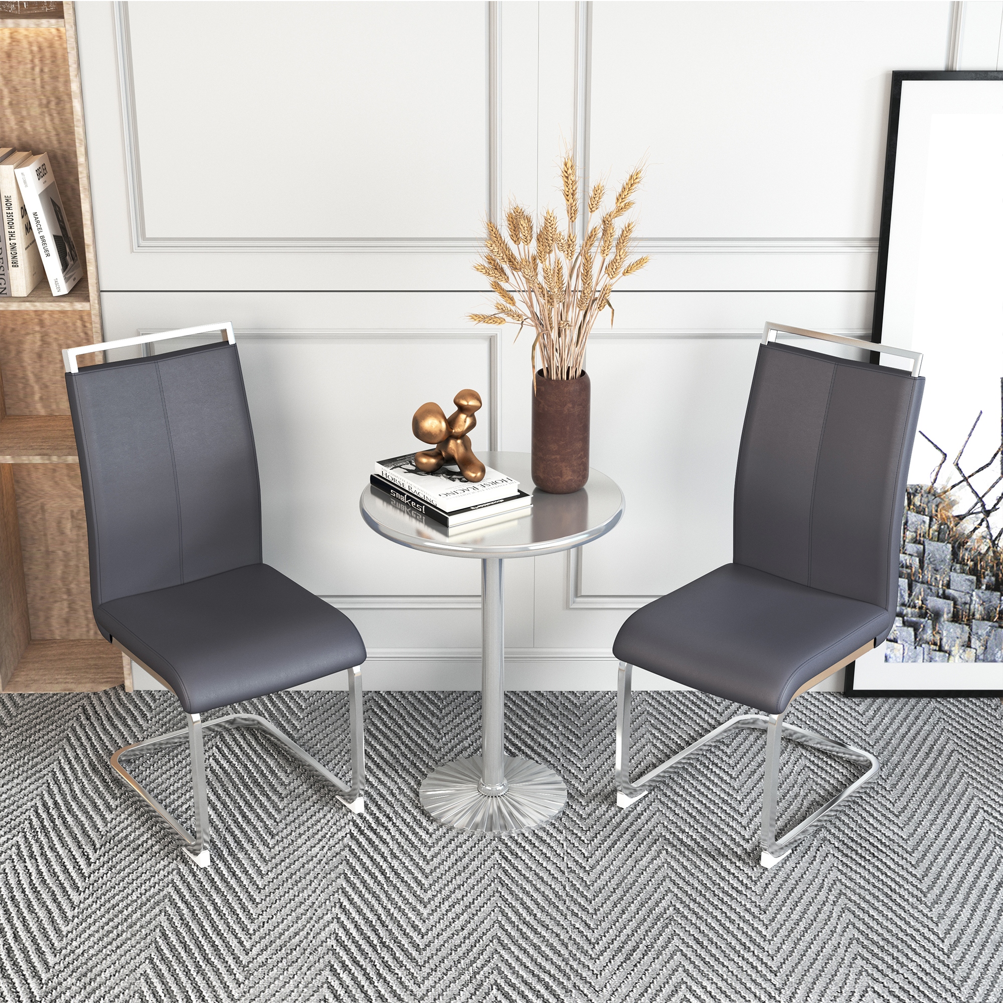 Modern Dining Chairs PU Faux Leather High Back Set of 2