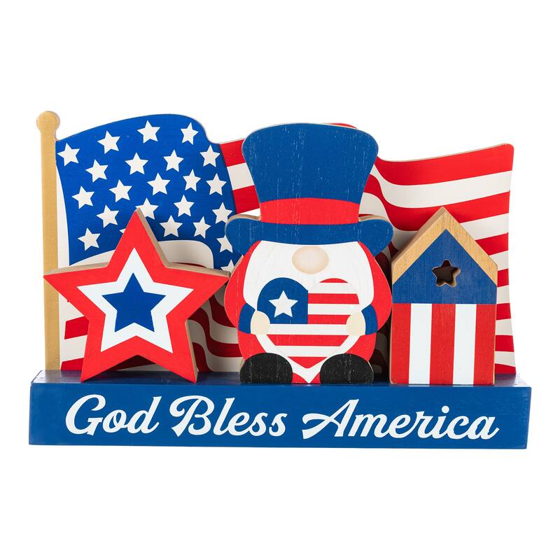 Glitzhome 11.75"L Patriotic/ Americana Wooden Block Table Decor