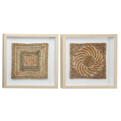 Wooden Geometric Woven Shadow Box - Set of 2 Light Brown - Roche River Decor