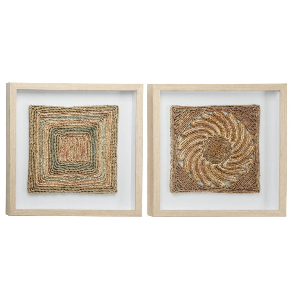 Wooden Geometric Woven Shadow Box - Set of 2 Light Brown - Roche River Decor