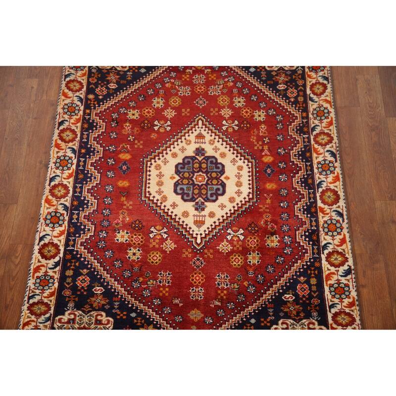 Shiraz Persian Vintage Area Rug Handmade Geometric Red Wool Carpet - 3'2"x 4'10"
