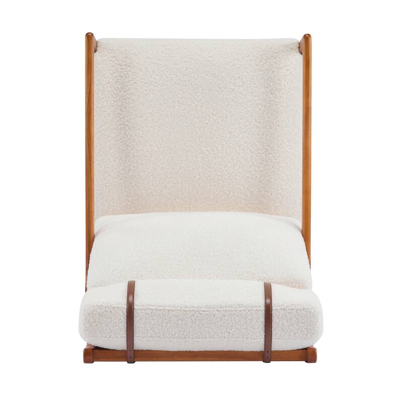 Mid Century Modern Accent Armchair, Solid Wood Frame with High Back, Beige Upholstered Cushions, Ergonomic Lounge Chair