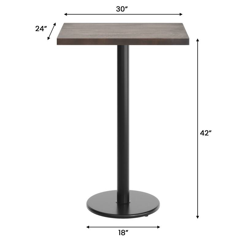 Rectangular Solid Wood Commercial Tabletop with 18" Round Bar Height Base - 24"W x 30"D x 42"H