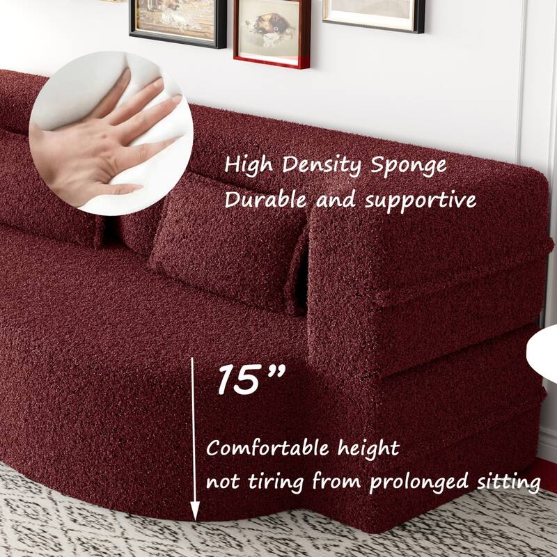 Modern Convertible Teddy Fabric Foam-Filled Sleeper Sofa Bed with 2 Pillows