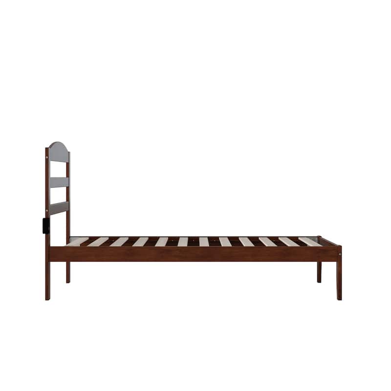 Twin Bed Frame Walnut Wood Slat Platform Bed Coastal Style