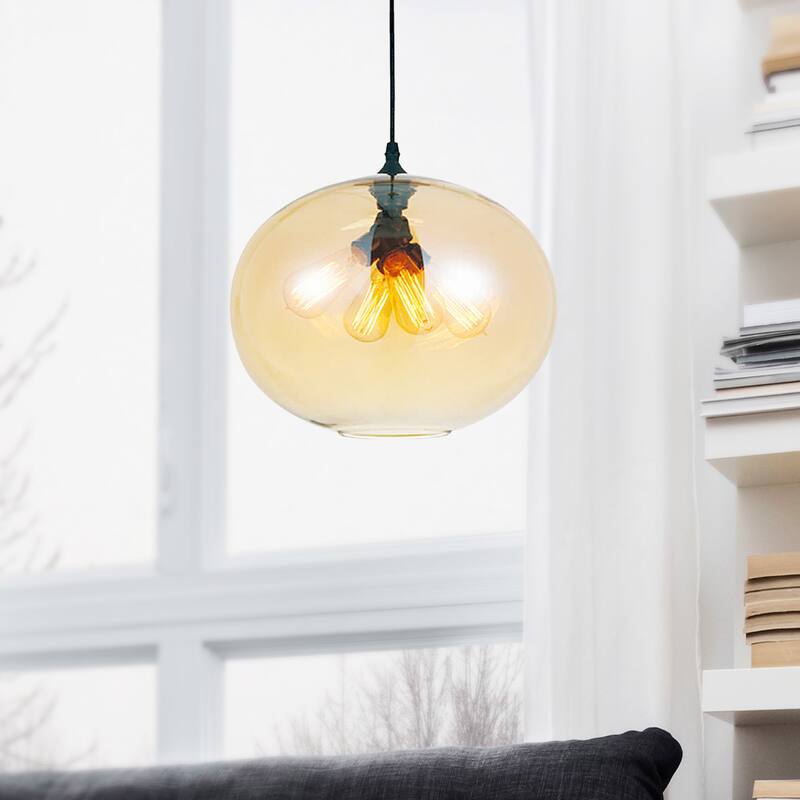 16'' Modern Amber Glass 4-Light Down Pendant - Warm Glow - E26 Bulb Compatible - Transparent Amber