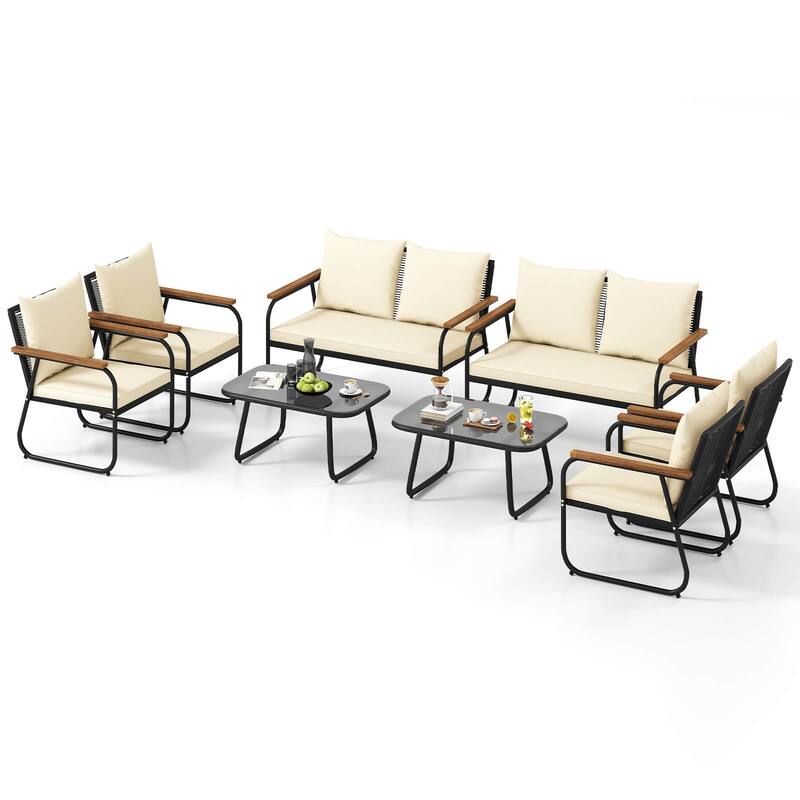 Costway 4/8 PCS Patio Furniture Set with Tempered Glass Coffee Table - 8 PCS