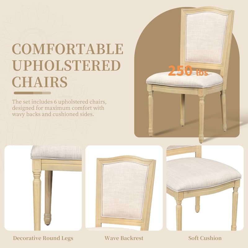 78.1'' Extendable Wood Dining Table Set with Removable Leaf and 6 Upholstered Dining Chairs