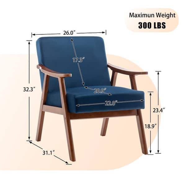 dimension image slide 6 of 8, Homy Casa Mid-Century Modern Accent Chair, Solid Wood Frame, Extra-Thick Backrest, Wingback Lounge Chair Indoor