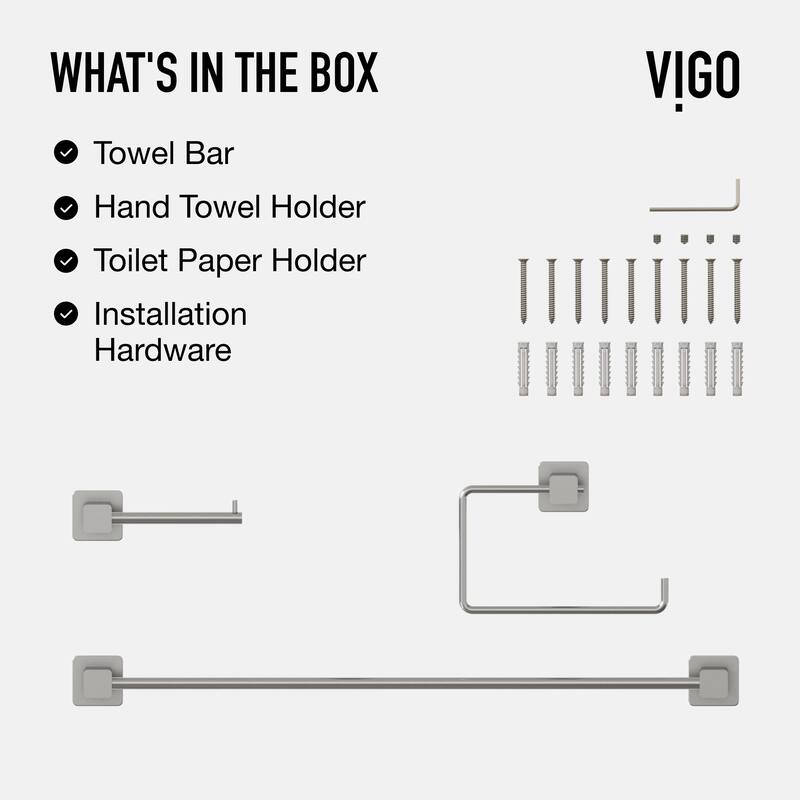 VIGO Meridian 3-Piece Bathroom Hardware Accessory Set with 24 in. Towel Bar, Toilet Paper Holder, Hand Towel Holder