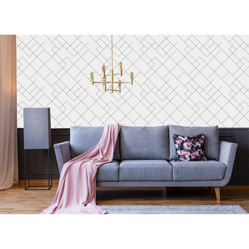 Geometric Black and White Thin Lines Removable Wallpaper - 24'' inch x 10'ft