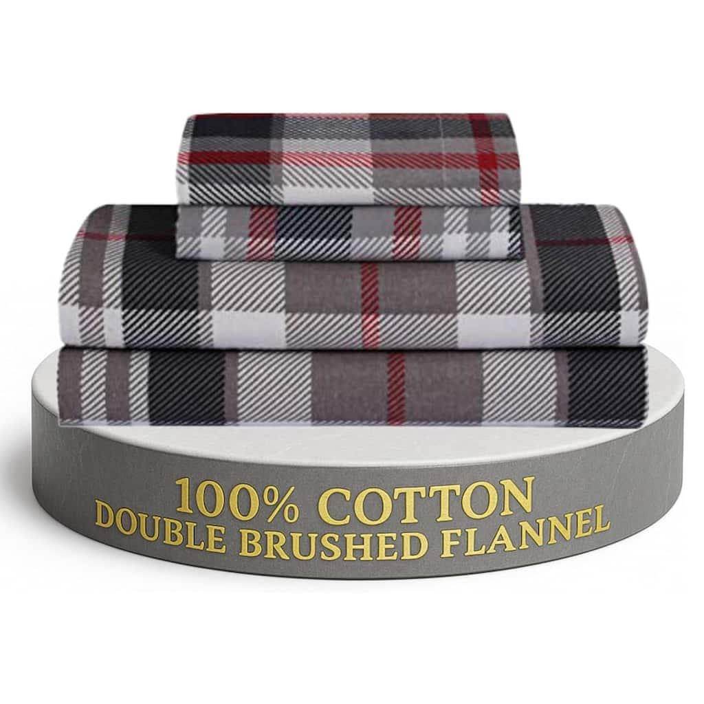 Feather & Stitch Cotton Flannel Sheets Set 4 Piece Bed Sheets Heavy Weight Bedding