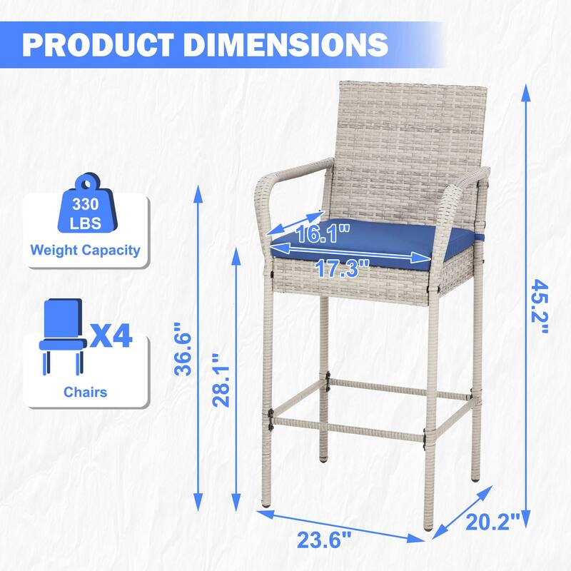 AVAWING All-Weather Wicker Bar Stools - Cushioned, Ergonomic, for Patio & Poolside - Black/Brown/Grey