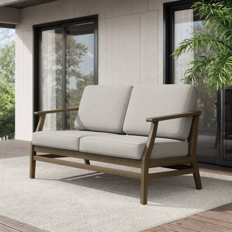 Teak Outdoor Patio Club Chairs Loveseat with Cushions