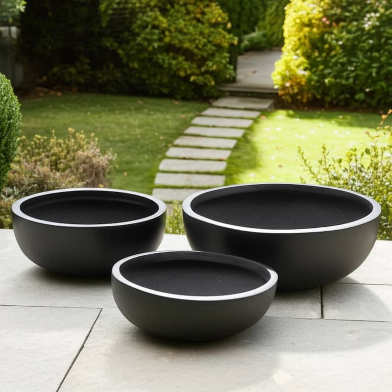 Resin Bowl Planters Round Decorative Plant Containers (Set of 3) - 21" x 21" x 6"