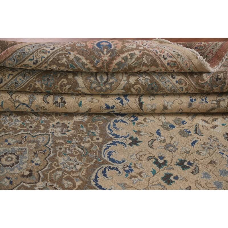 Hand Knotted Oriental 100% Wool Carpet Traditional Floral Peach Mashad Area Rug - 12' 6'' X 9' 7''