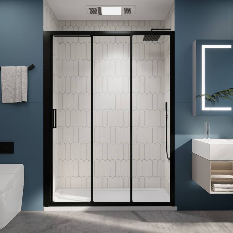3-Panel Sliding Framed Shower Door in Matte Black Finish - 60"x70"