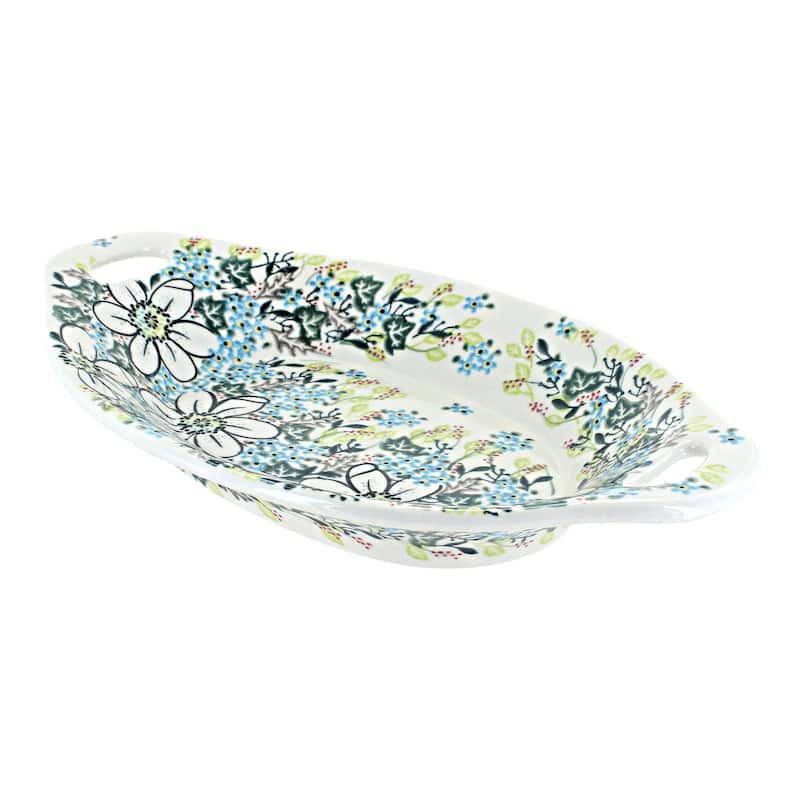Blue Rose Polish Pottery 110 Vena Bread Tray with Handles