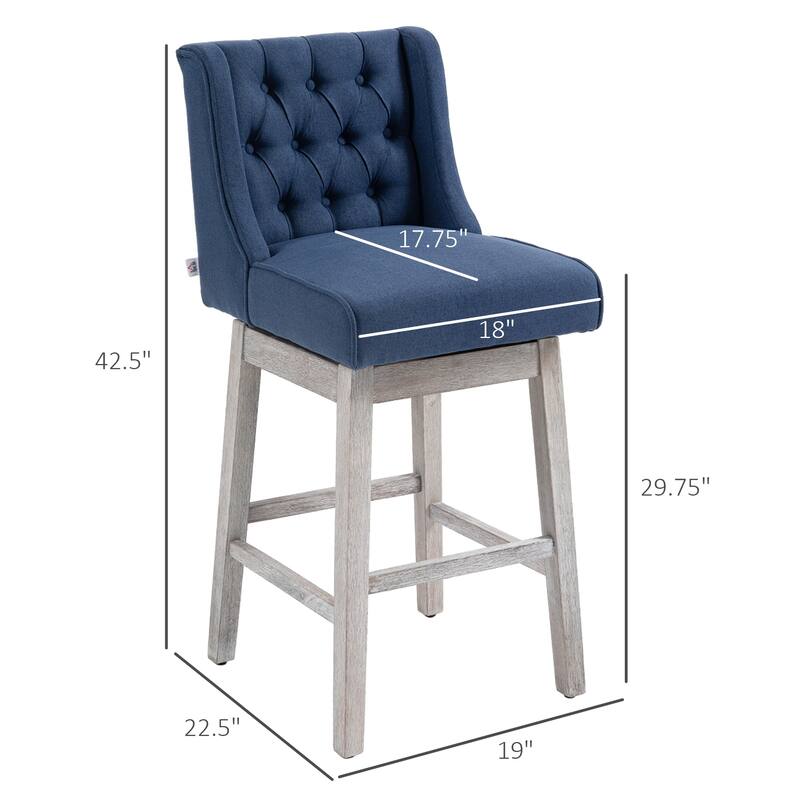 HOMCOM 2 Piece Bar Height Chair Swivel Barstool with Integrated Footrest, Solid Wood Design, and a 180 Degree Rotation, Beige