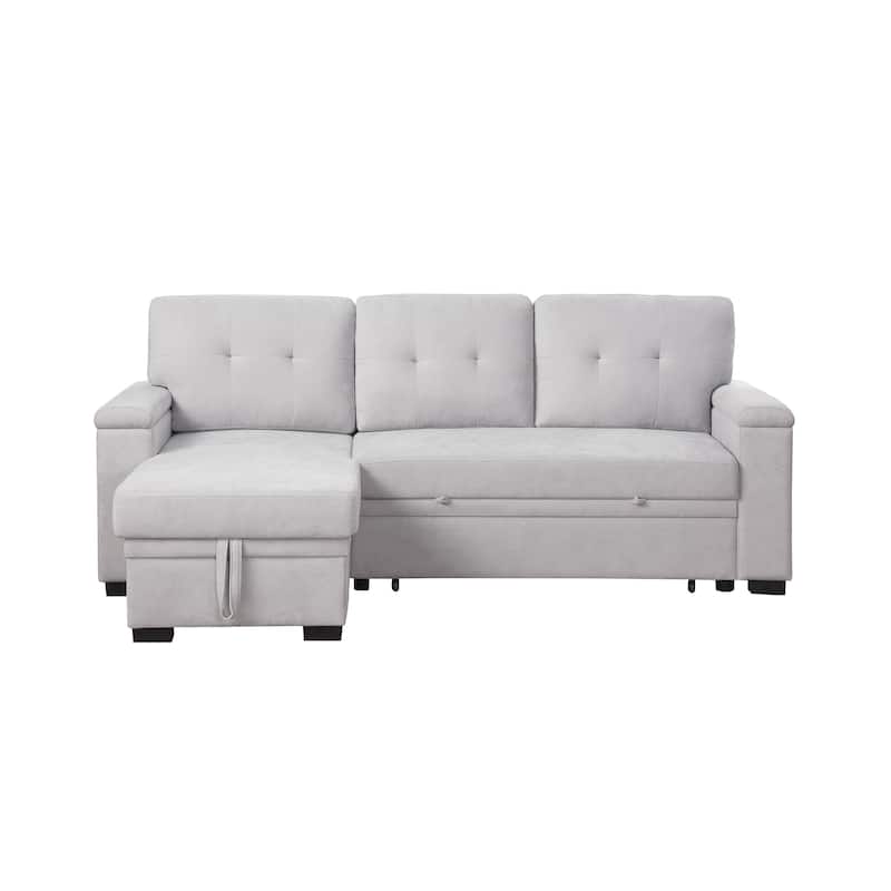 84.5"W Light Gray Woven Reversible Sleeper Sofa with Storage Chaise