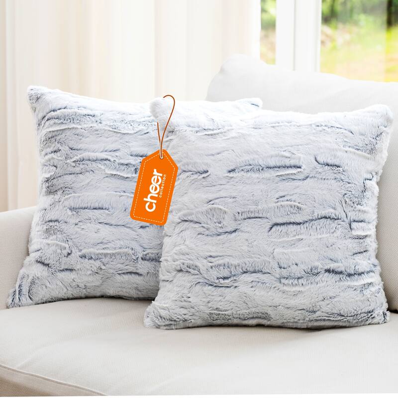 Cheer Collection Embossed Faux Fur Throw Pillows - 18x18 - White Blue