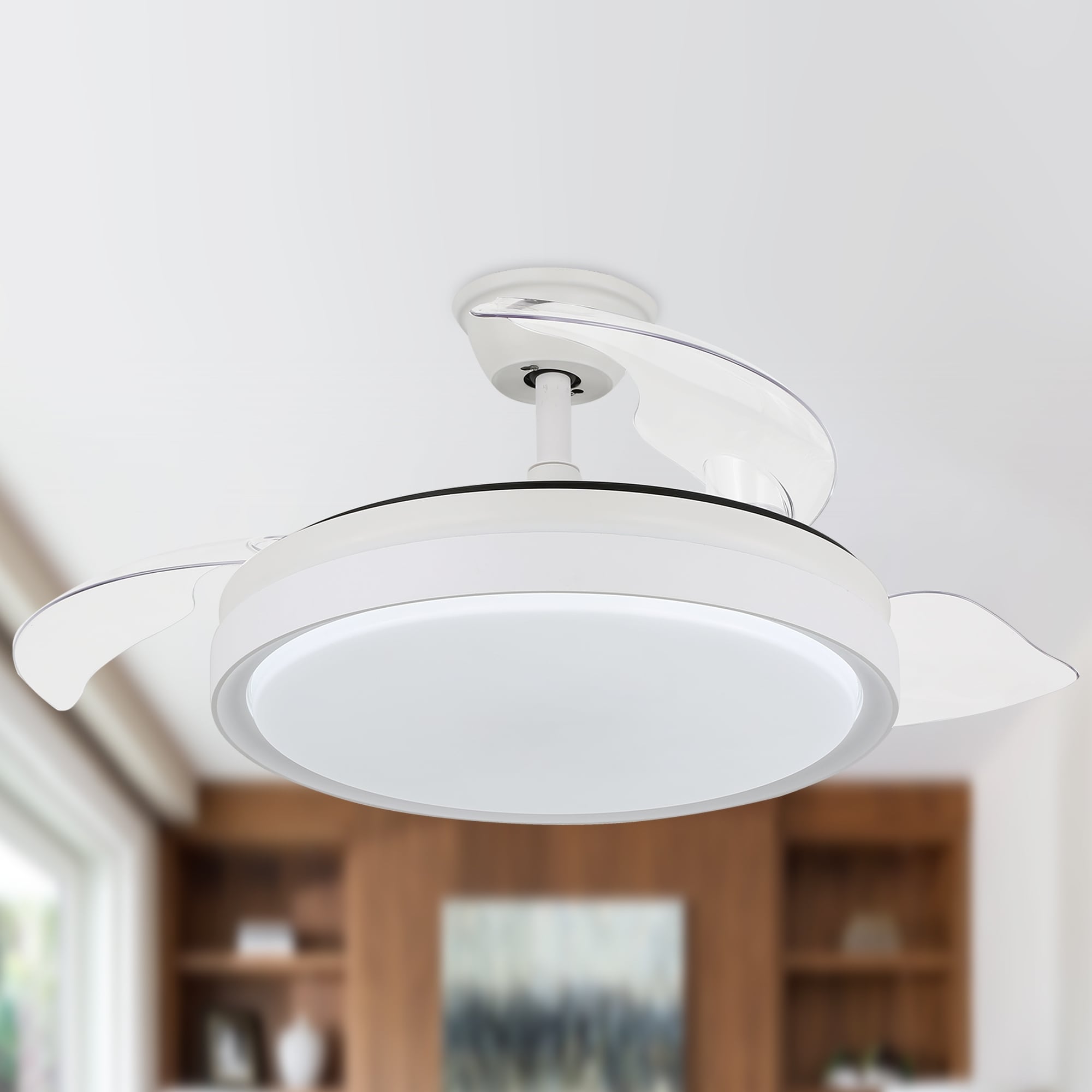 42" Reversible Ceiling Fan with Retractable Blades,6 Speed Ceiling Fan with LED Lights and Remote Control