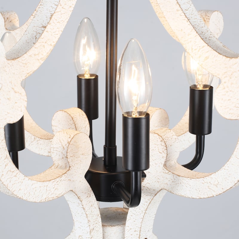 4-Light 14.56-inch Wooden Lantern Rustic Chandeliers for Entryway Hallway
