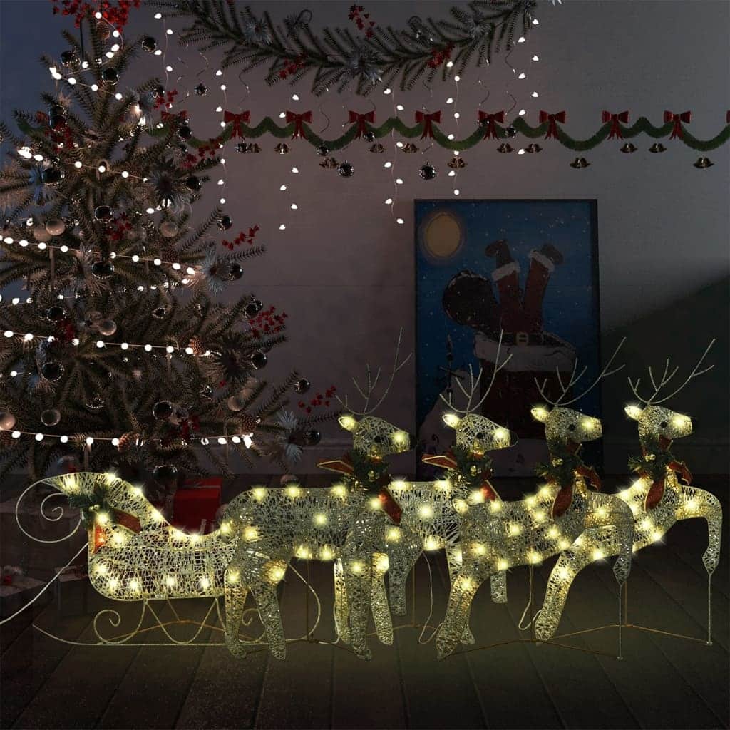 vidaXL Christmas Decoration Reindeer and Sleigh with LEDs Christmas Lighting - 100 LEDs