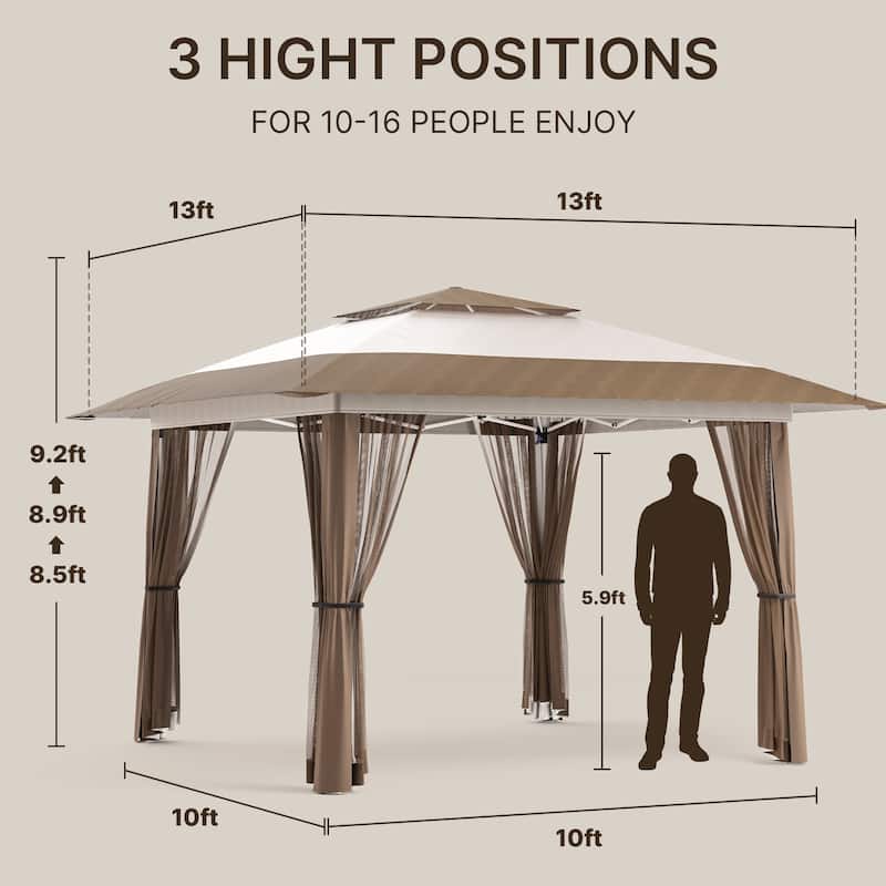 11 x 11 / 13 x 13 Pop Up Gazebo Tent with Mosquito Netting, Outdoor Canopy Tent