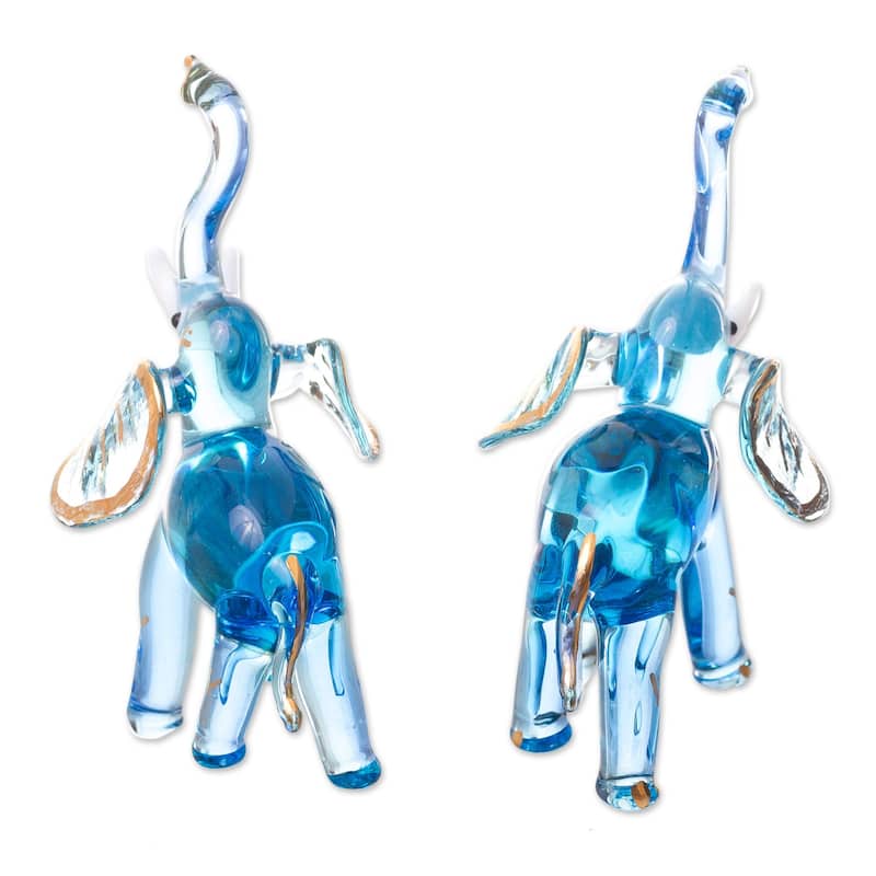 Novica Handmade Gilded Elephants Light Blue Blown Glass Figurines (Pair)