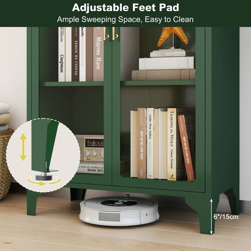 73.6-Inch Arched Metal Storage Display Cabinet with Glass Doors