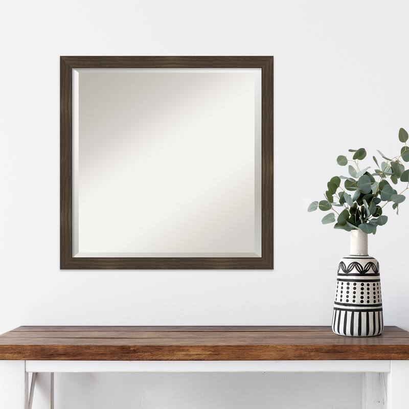 Woodgrain Stripe Beveled Wood Framed Wall Mirror