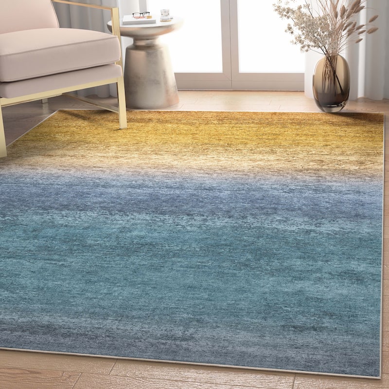 Well Woven Abstract Sunset Vintage Flat-Weave Area Rug - Blue Gold - 7' 7" x 9' 10" - Rectangle