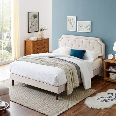 MUSEHOME Tufted Upholstered Platform Bed Frame with Adjustable Height Headboard