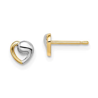 Curata 14k Yellow Goldand White Rhodium Love Heart Post Earrings - 4.8mm
