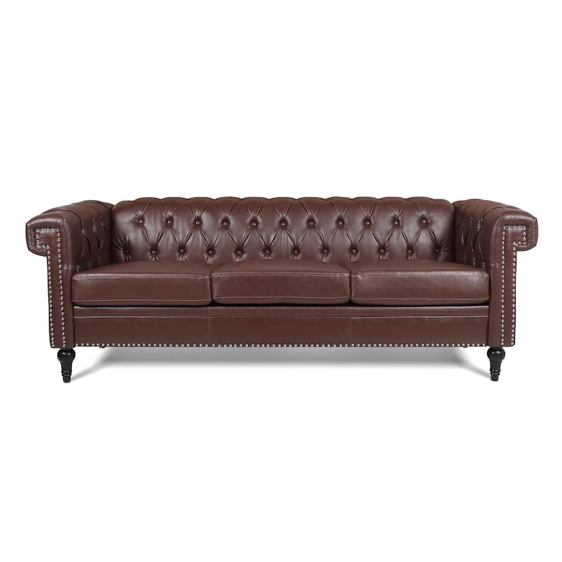 Chesterfield 3-Seater Sofa with Removable Cushions and Classic Wooden Legs