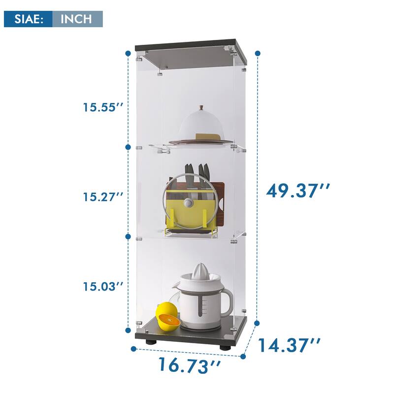 Glass Display Cabinet with Doors & Locks, Acrylic Shelves, Floor Standing Storage Showcase for Home or Office