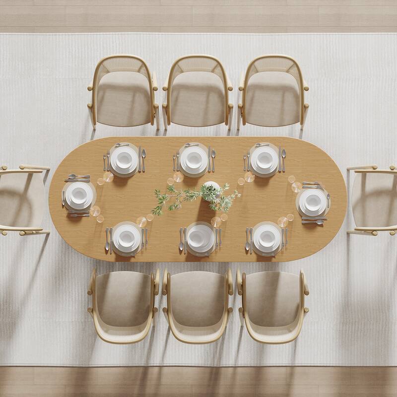 79" Dovelina Oval Dining Table with Rattan Double Pedestal for 8 People