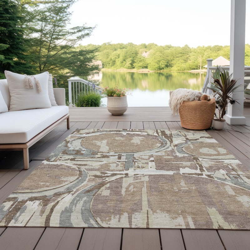 Machine Washable Indoor/ Outdoor Chantille Contemporary Rug - Mocha - 8' x 10'