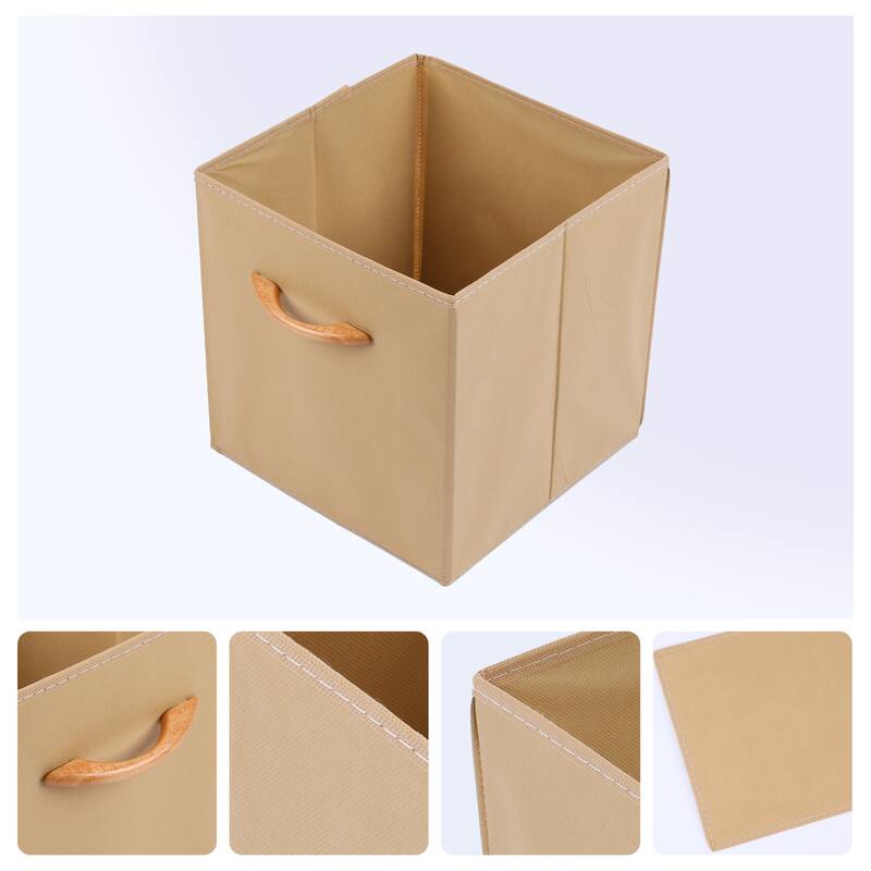 Set of 3 Fabric Storage Cube, Storage Bin with Handle for Shelves Closet, Collapsible Storage Basket for Organizing Clothes - Khaki