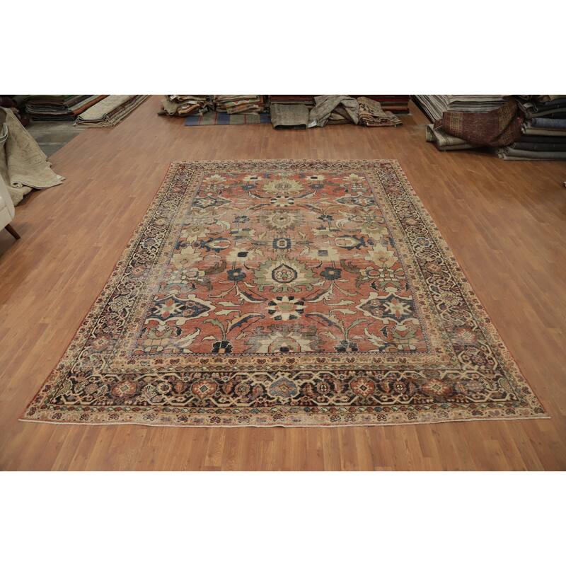 Hand Knotted Oriental 100% Wool Carpet Traditional Floral Oranges & Rust Sultanabad Area Rug - 12' 7'' X 9' 4''