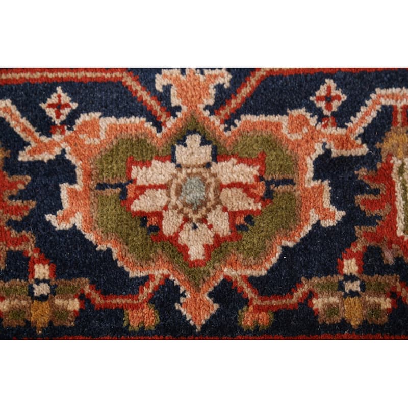 Floral Heriz Serapi Indian Large Area Rug Hand-Knotted Wool Carpet - 8'11"x 17'11"