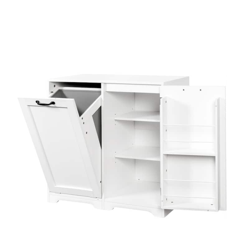 Freestanding bathroom Cabinet with Tilt-Out Hamper & Adjustable Shelf，Door Shelve Design