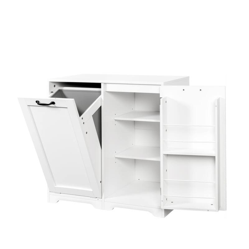 Roomfitters Laundry Cabinet with Doors and Shelf, Freestanding Tilt-Out Laundry Hamper, Adjustable Storage Shelves, White