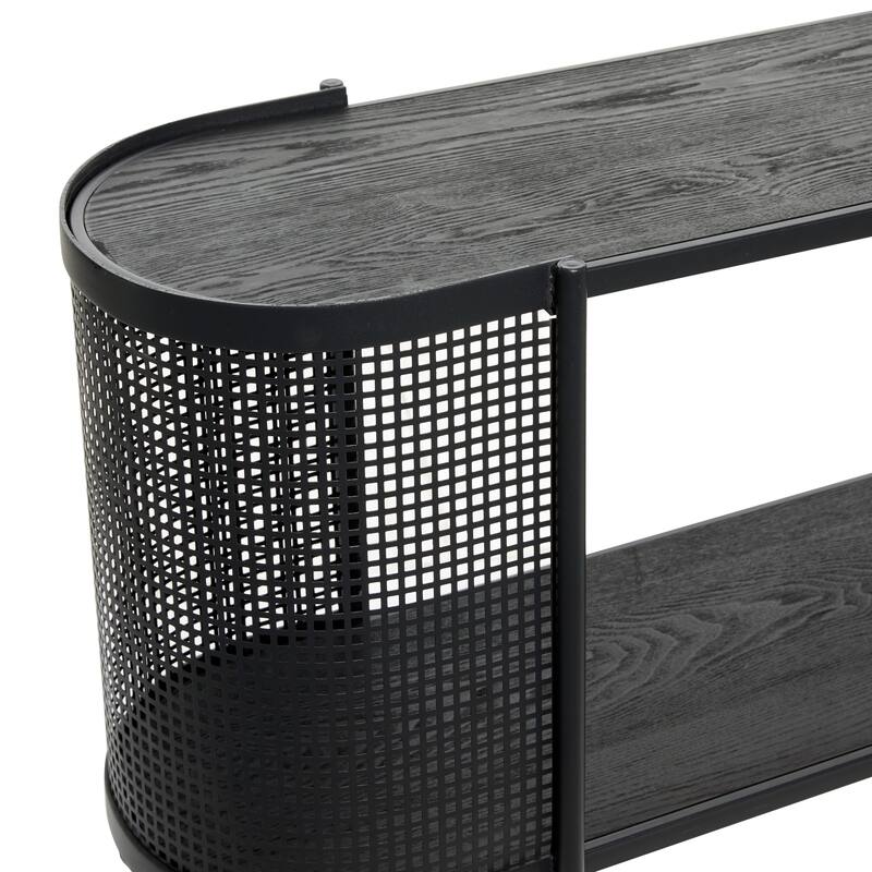 Black Metal Mesh Side Panel 1 Shelf Console Table with Open Center Storage