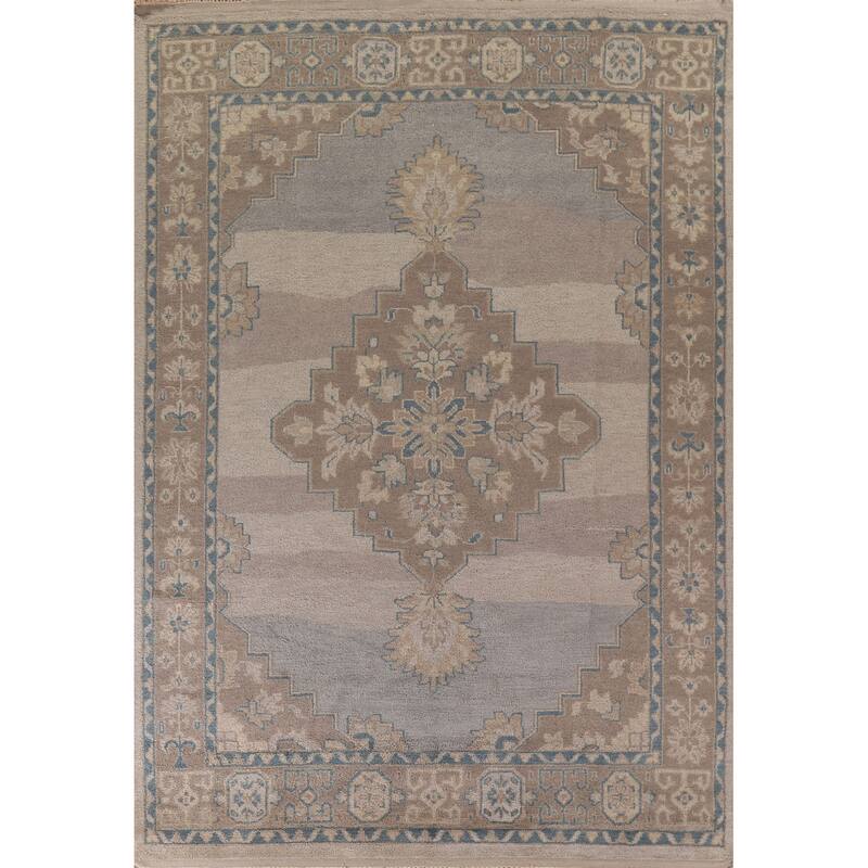 Geometric Oushak Oriental Area Rug Handmade Wool Carpet - 9'0"x 11'11"