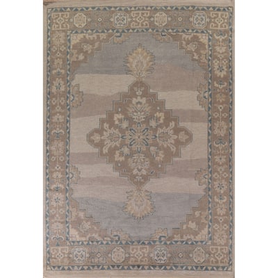 Geometric Oushak Oriental Area Rug Handmade Wool Carpet - 9'0"x 11'11"