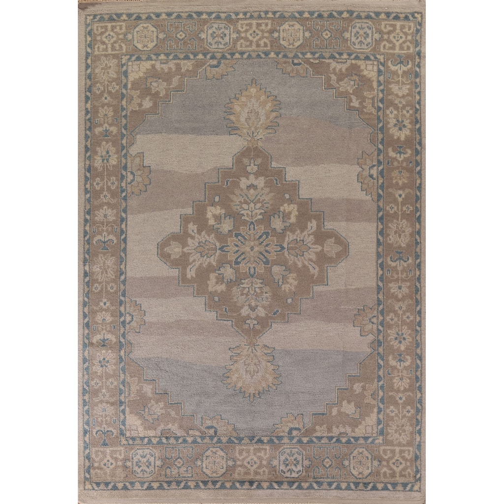 Geometric Oushak Oriental Area Rug Handmade Wool Carpet - 9'0"x 11'11"