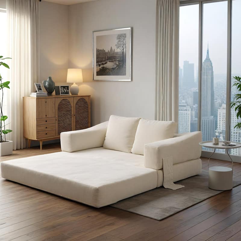 70.87" Upholstered Convertible Sleeper Sofa, Convertible Chair Floor Couch Comfy Sofa for Living Room, Bedroom, Chenille Fabric